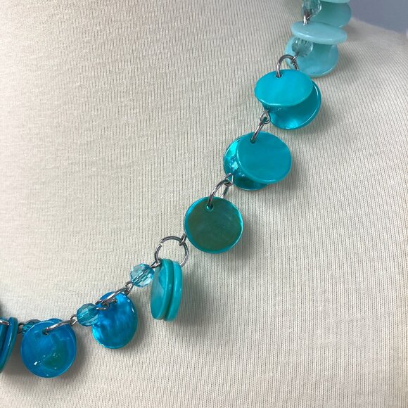 Blue Ombre Capiz Shell Necklace Dangle Costume Jewelry Coastal - Picture 4 of 9